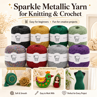 Sparkle crochet thread and yarn for beginner projects, trims, ornaments, and gifts