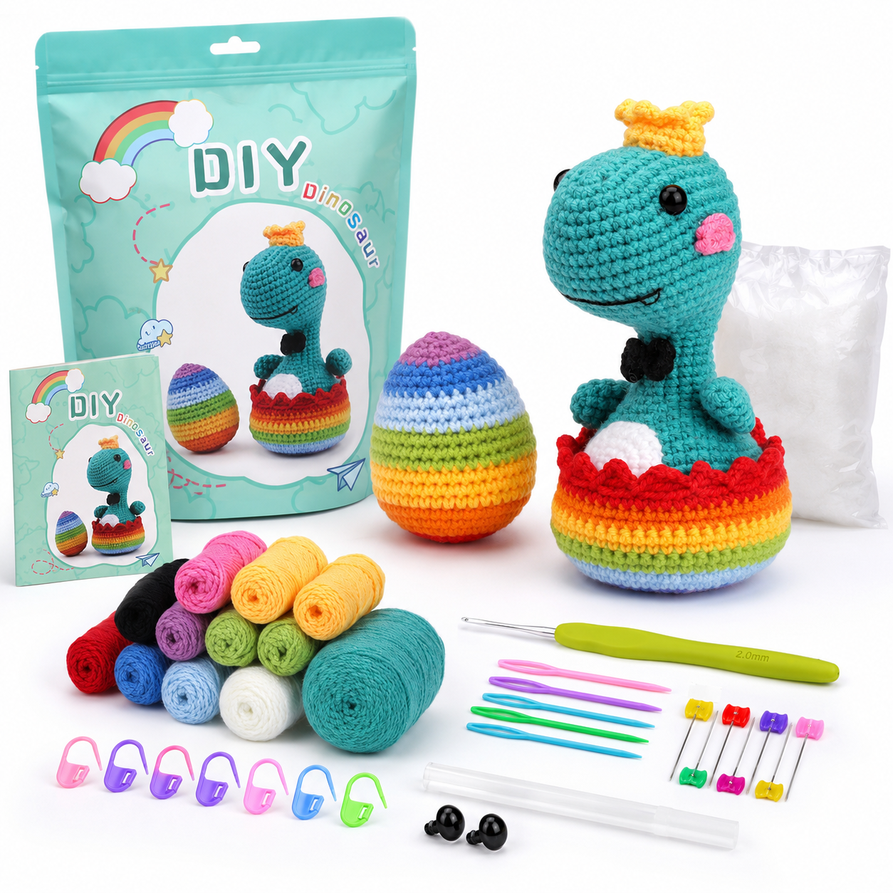 Beginner Dinosaur Egg Crochet Kit main product set
