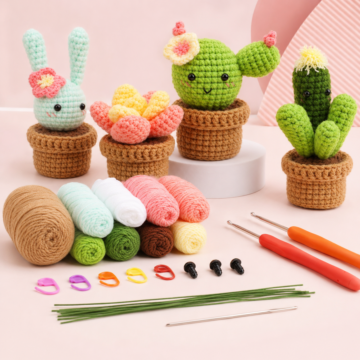 DIY Crochet Potted Plant Kit - 6 Pack - potted plant crochet kit 6 pack materials