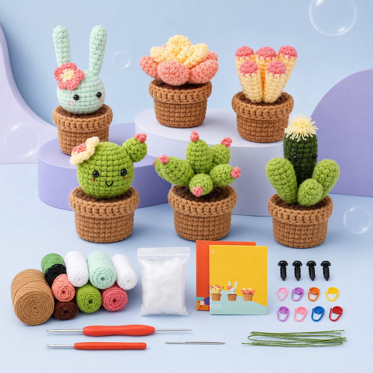 DIY Crochet Potted Plant Kit - 6 Pack - potted plant crochet kit 6 pack full set