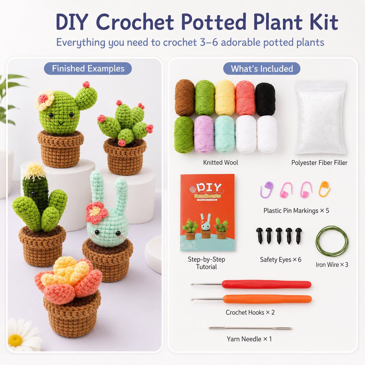 DIY Crochet Potted Plant Kit - 6 Pack - potted plant crochet kit 6 pack included