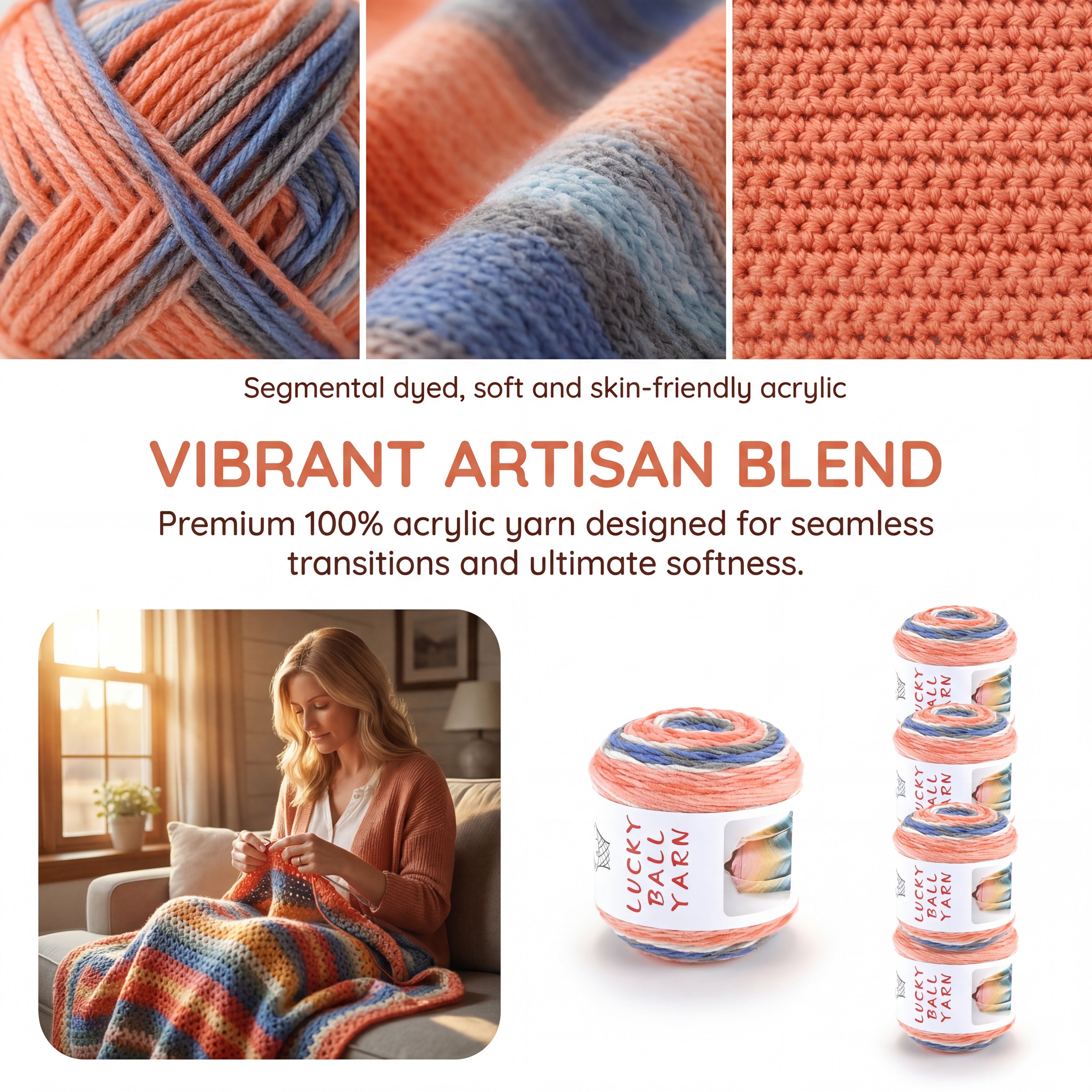 100% Acrylic Multicolor Yarn for Crocheting and Knitting