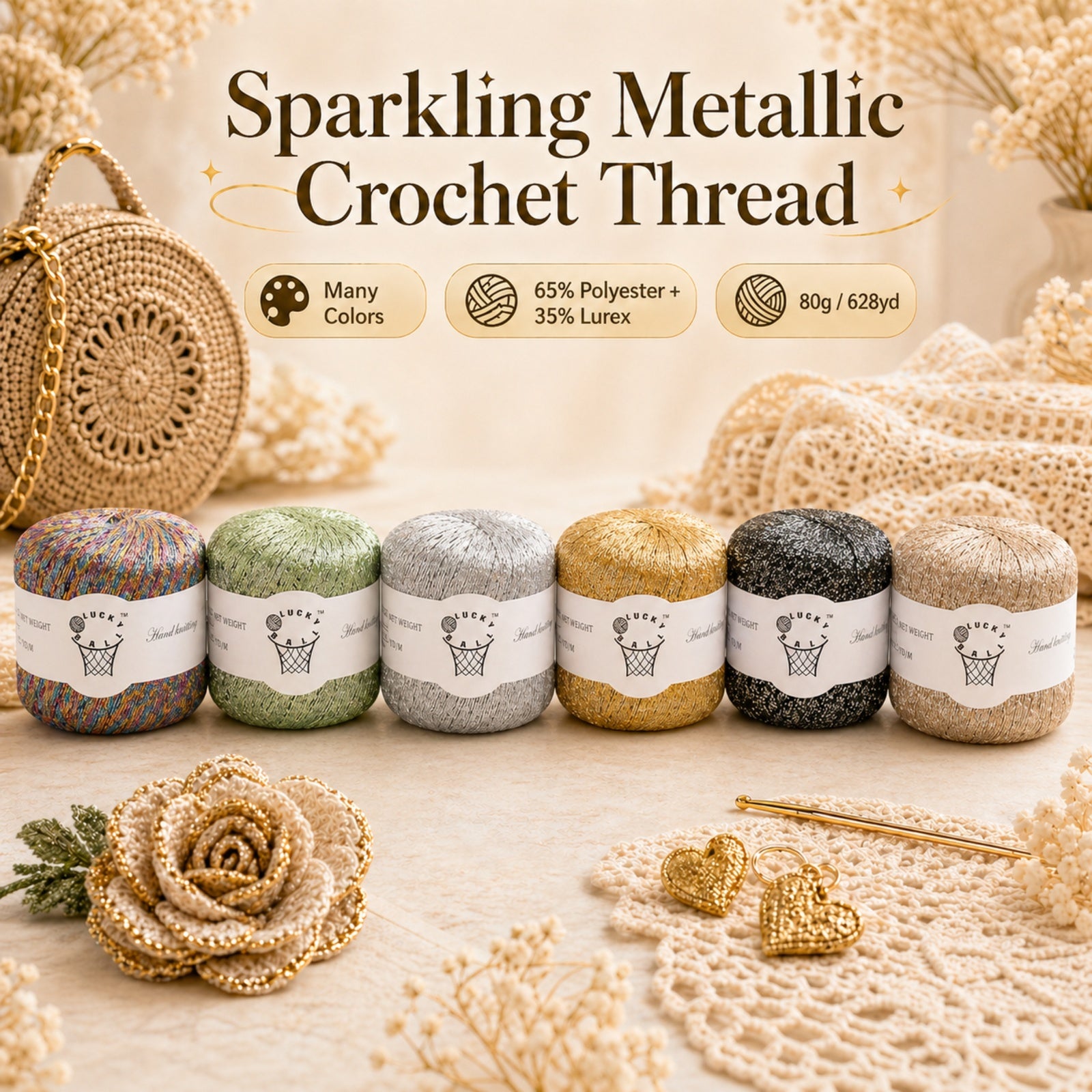 80g Metallic Yarn for Crochet & Knitting Projects