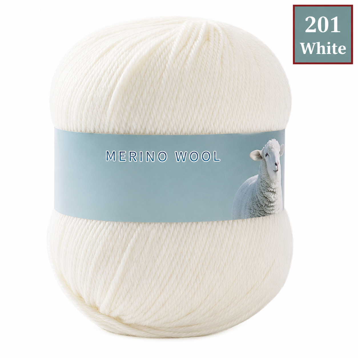 100g 100% merino wool yarn in 201 White shade for knitting and crochet