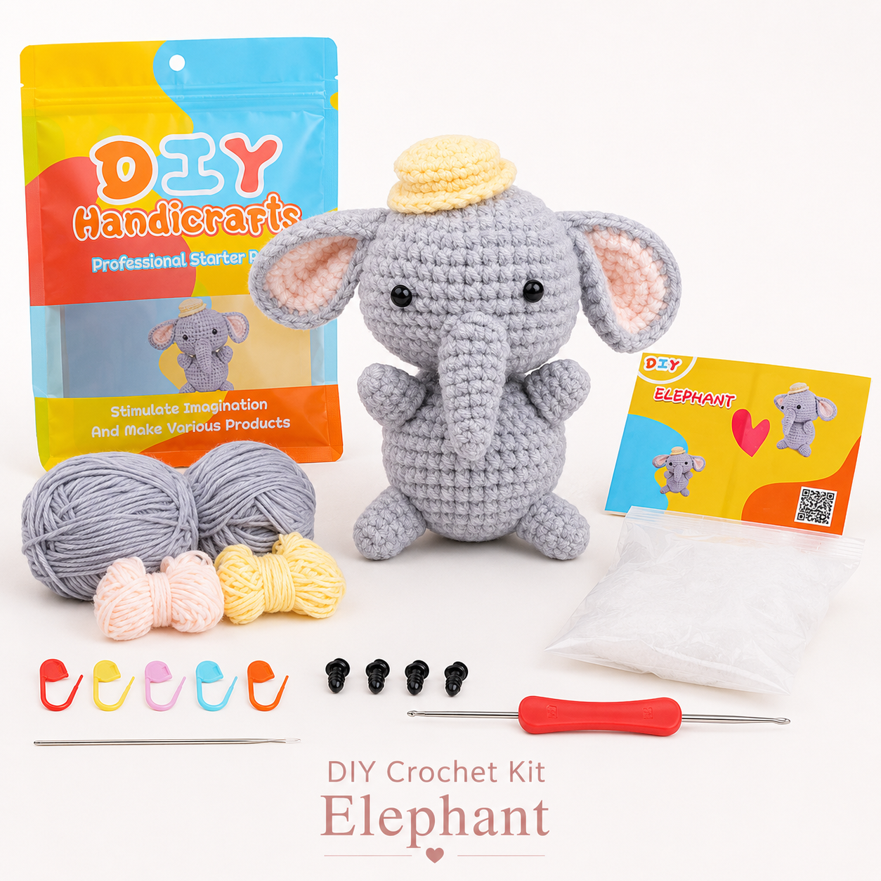 variant:elephant | Beginner Crochet Animal Kit - Elephant material package