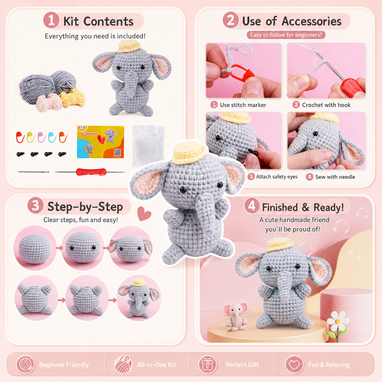 variant:elephant | Beginner Crochet Animal Kit - Elephant lifestyle display