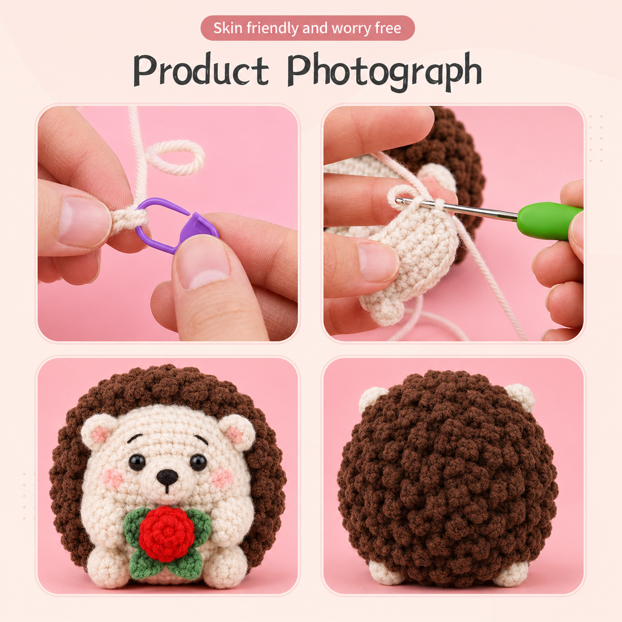 variant:hedgehog | Beginner Crochet Animal Kit - Hedgehog material package