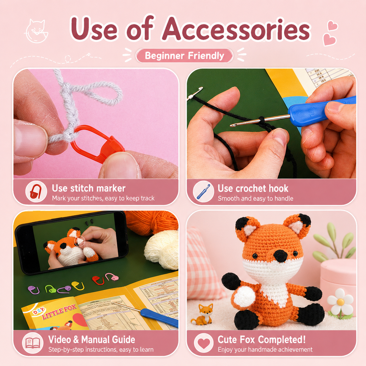 variant:fox | Beginner Crochet Animal Kit - Fox detail image