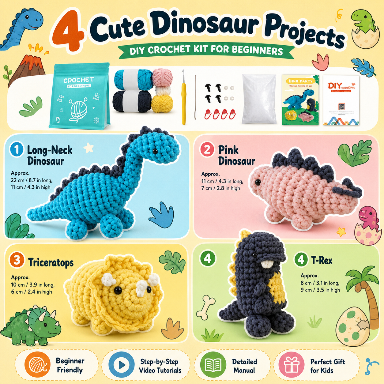 DIY dinosaur crochet kit product photo