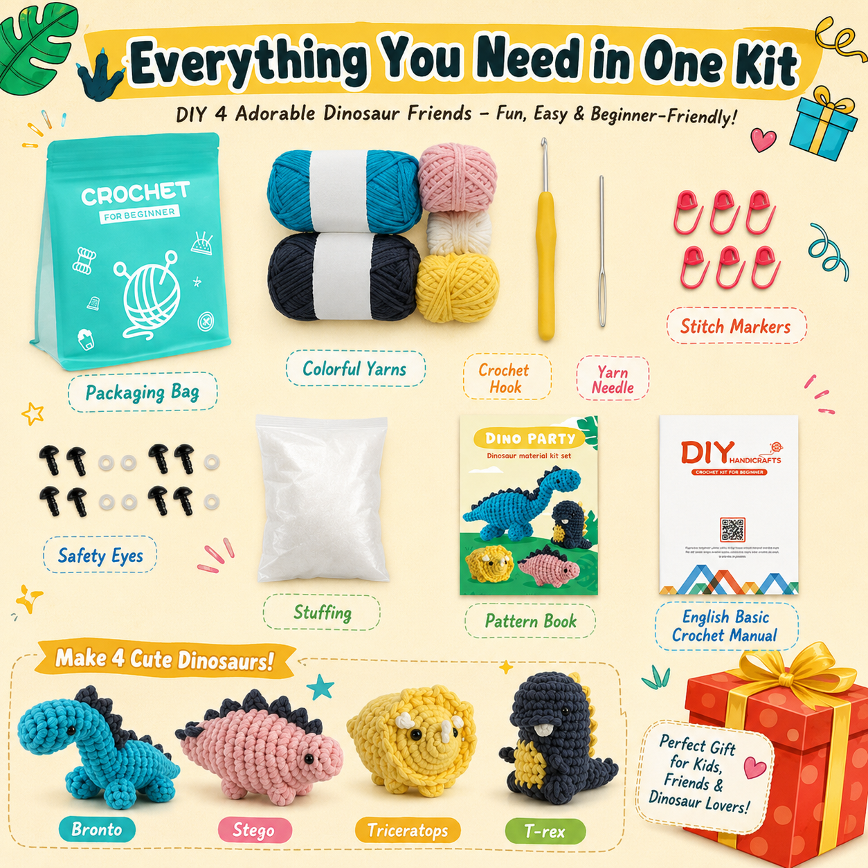 DIY dinosaur crochet kit product photo