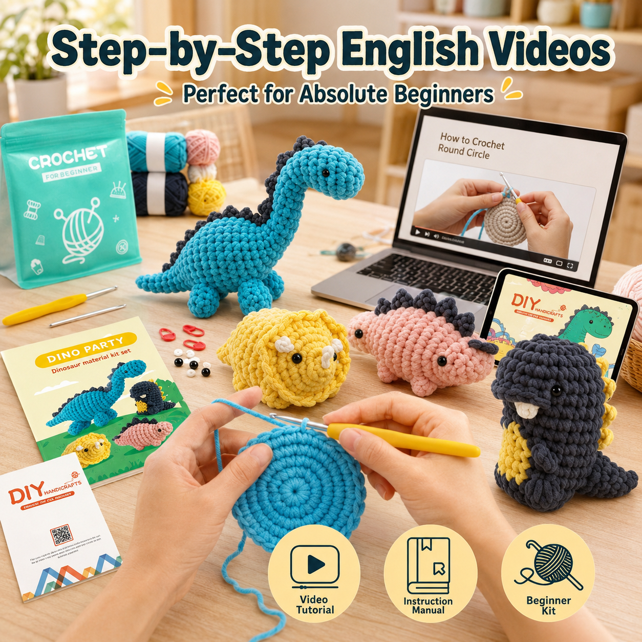 DIY dinosaur crochet kit product photo