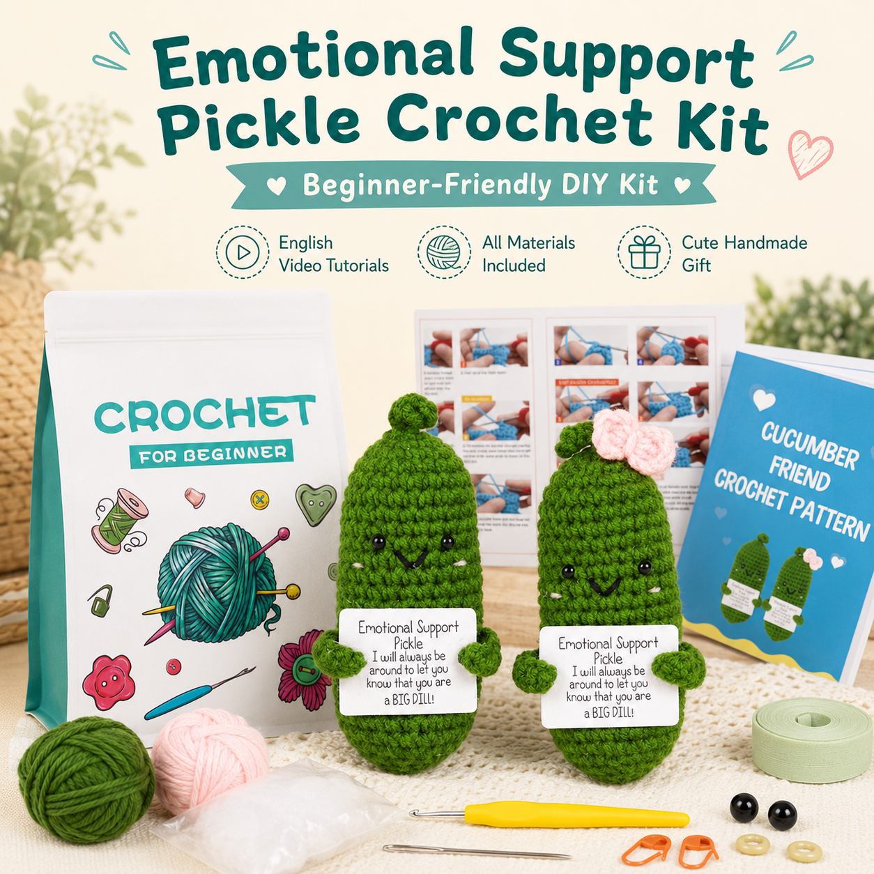 Beginner pickle crochet kit with English instructions