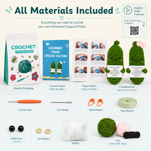 Beginner pickle crochet kit with English instructions