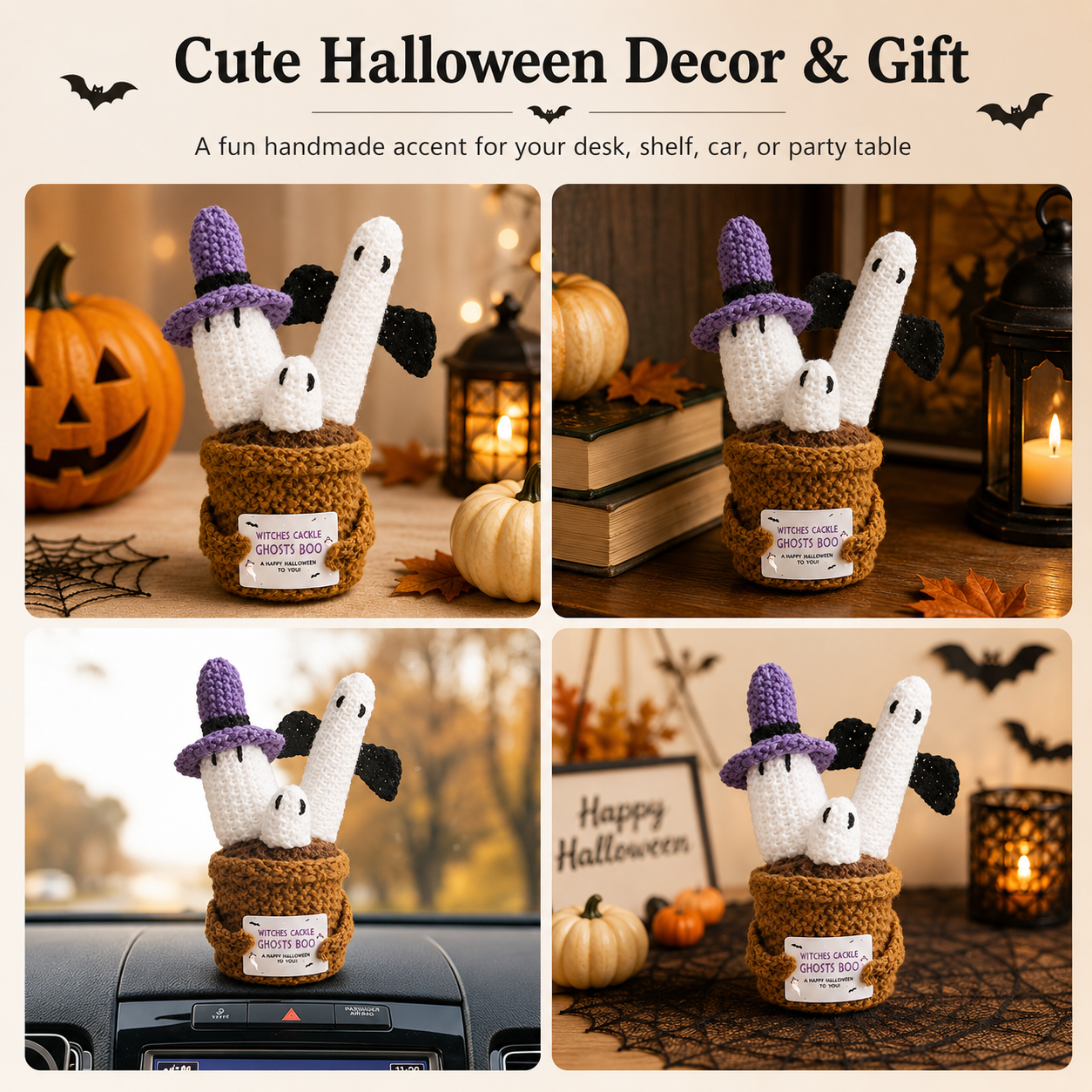 Halloween ghost crochet kit materials and tutorial photo