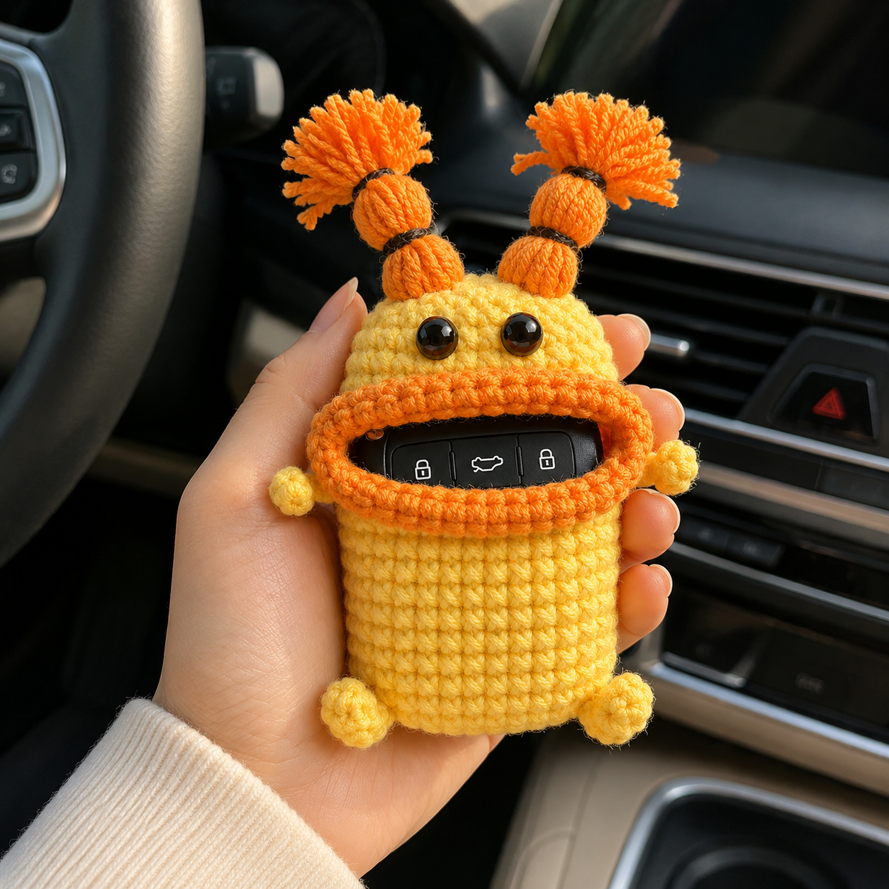 Funny crochet monster car key cover product photo