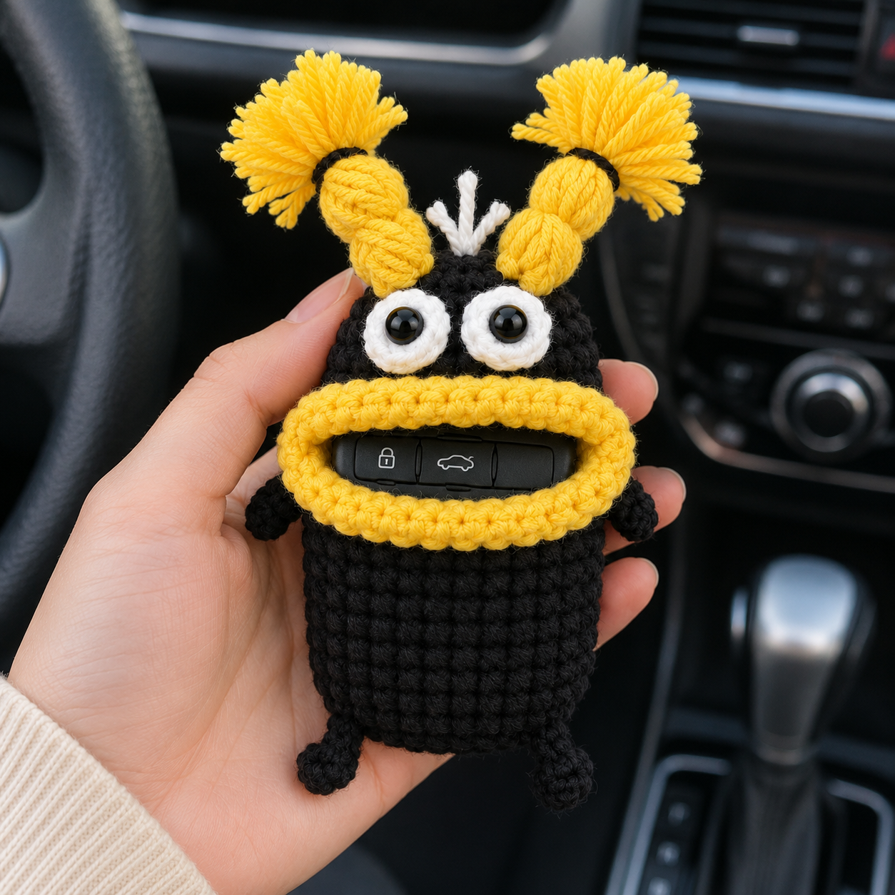 Funny crochet monster car key cover product photo