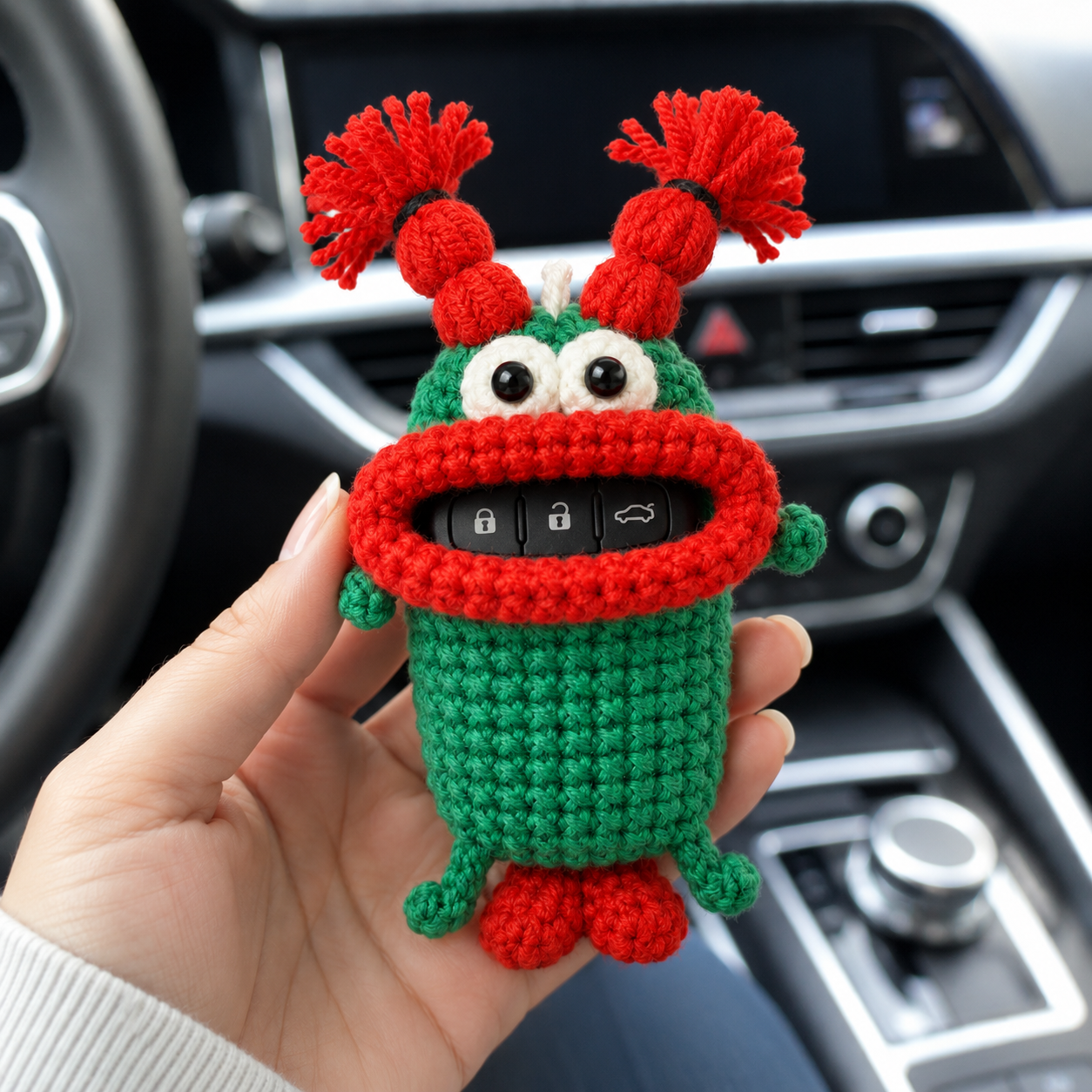Funny crochet monster car key cover product photo