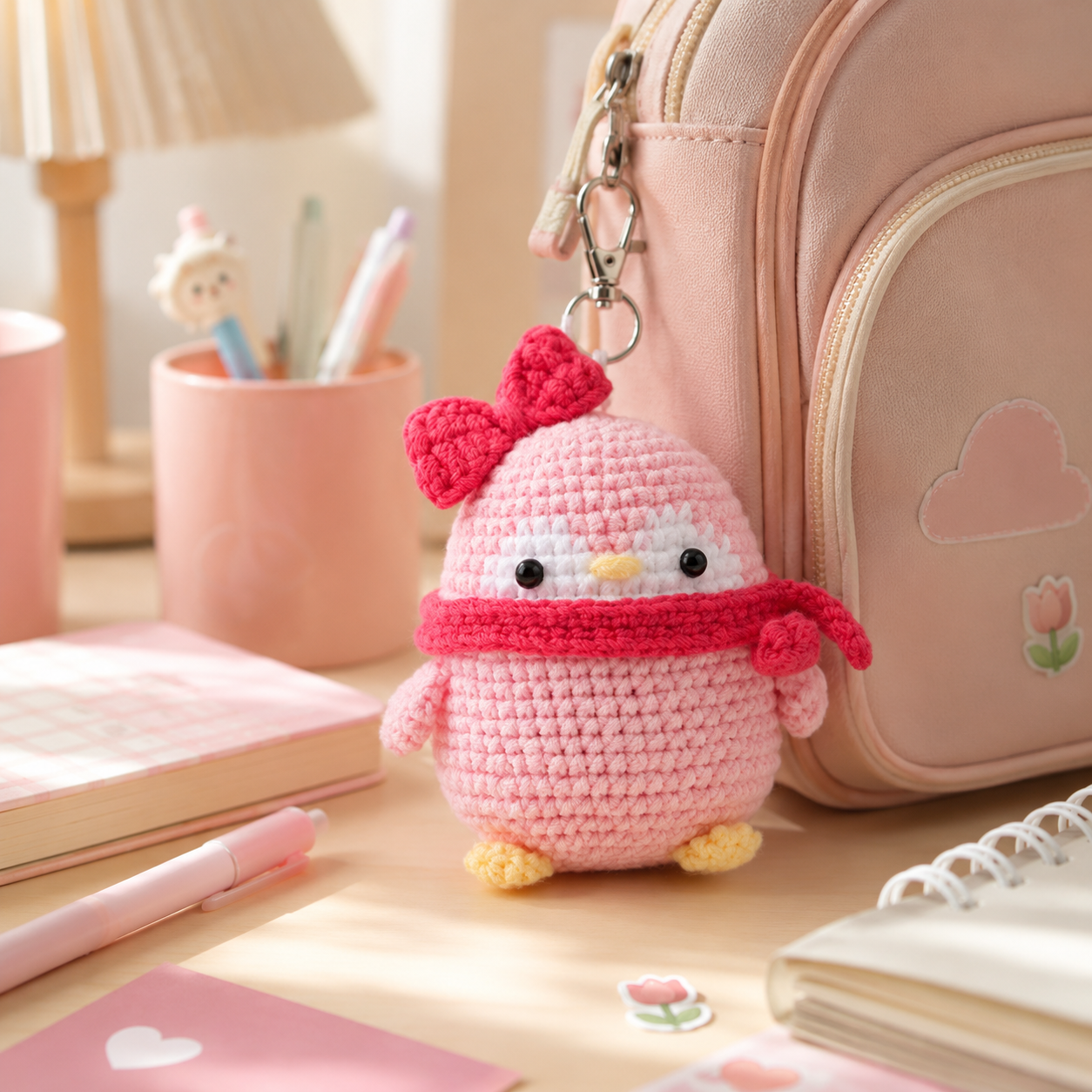 variant:gray | Gray shared image - Pink penguin charm lifestyle display