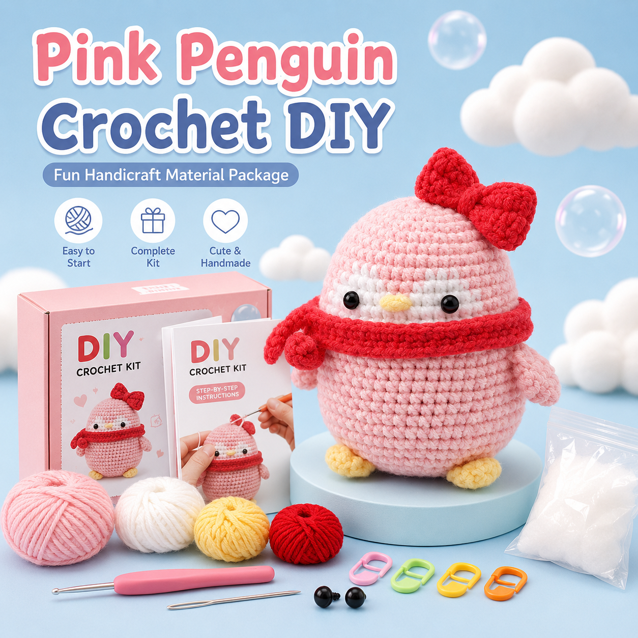 variant:gray | Gray shared image - Pink Penguin Crochet DIY Kit display