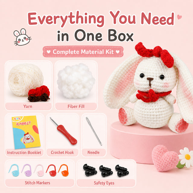 rabbit crochet gift kit for beginners with yarn tools and stuffing
