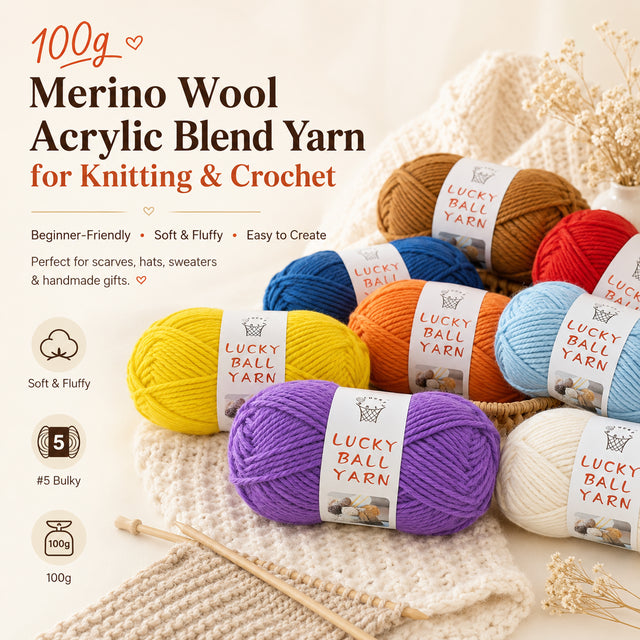 100g Merino Wool Acrylic Blend Yarn for Knitting & Crochet