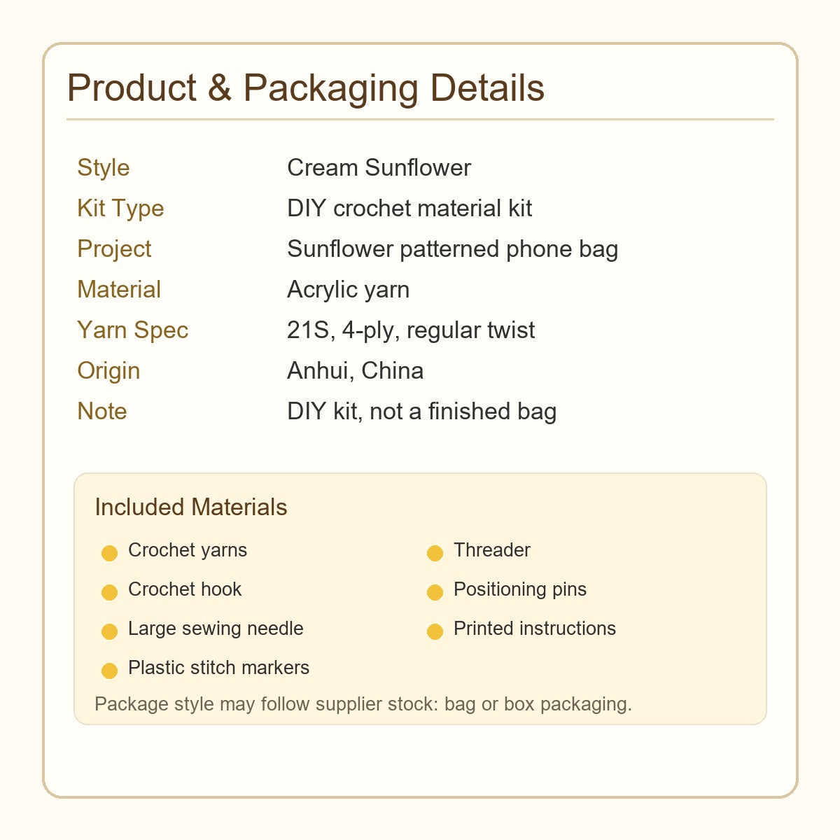 variant:cream | Cream Sunflower phone bag crochet kit product details
