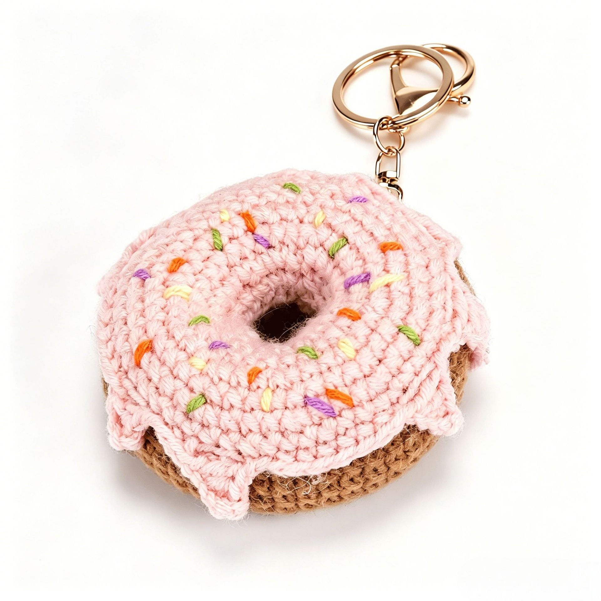 variant:pink | Pink Donut crochet donut keychain charm