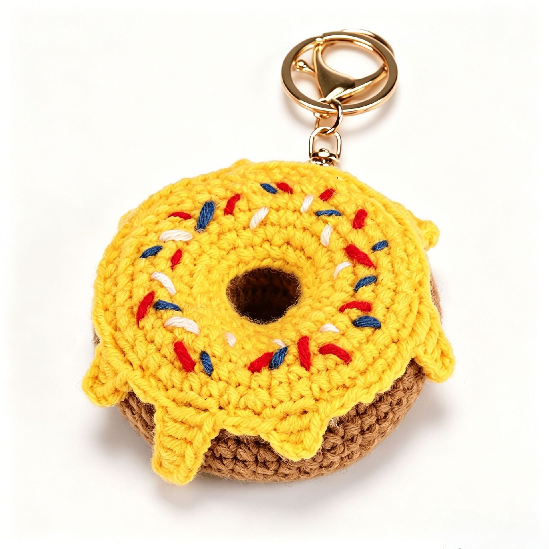 variant:yellow | Yellow Donut crochet donut keychain charm