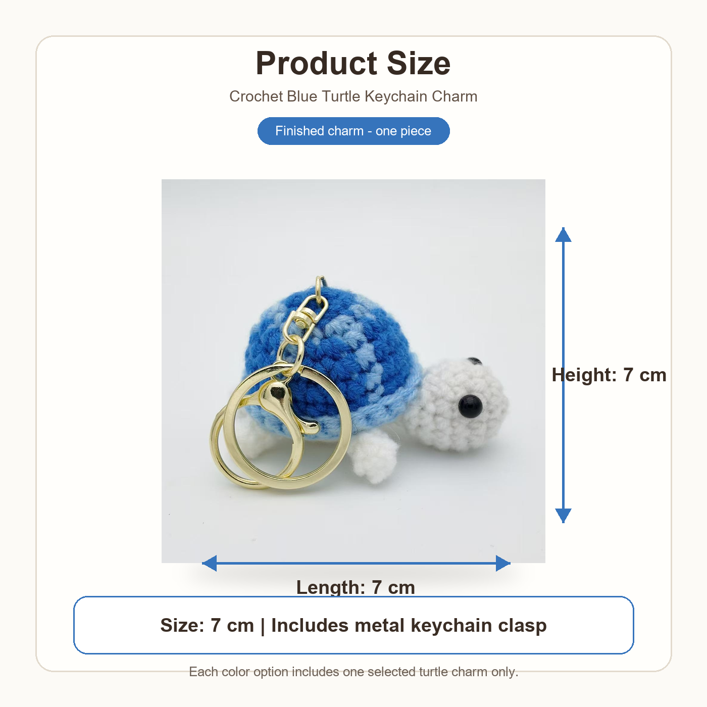 variant:blue | Blue Turtle crochet turtle keychain charm 7 cm product size