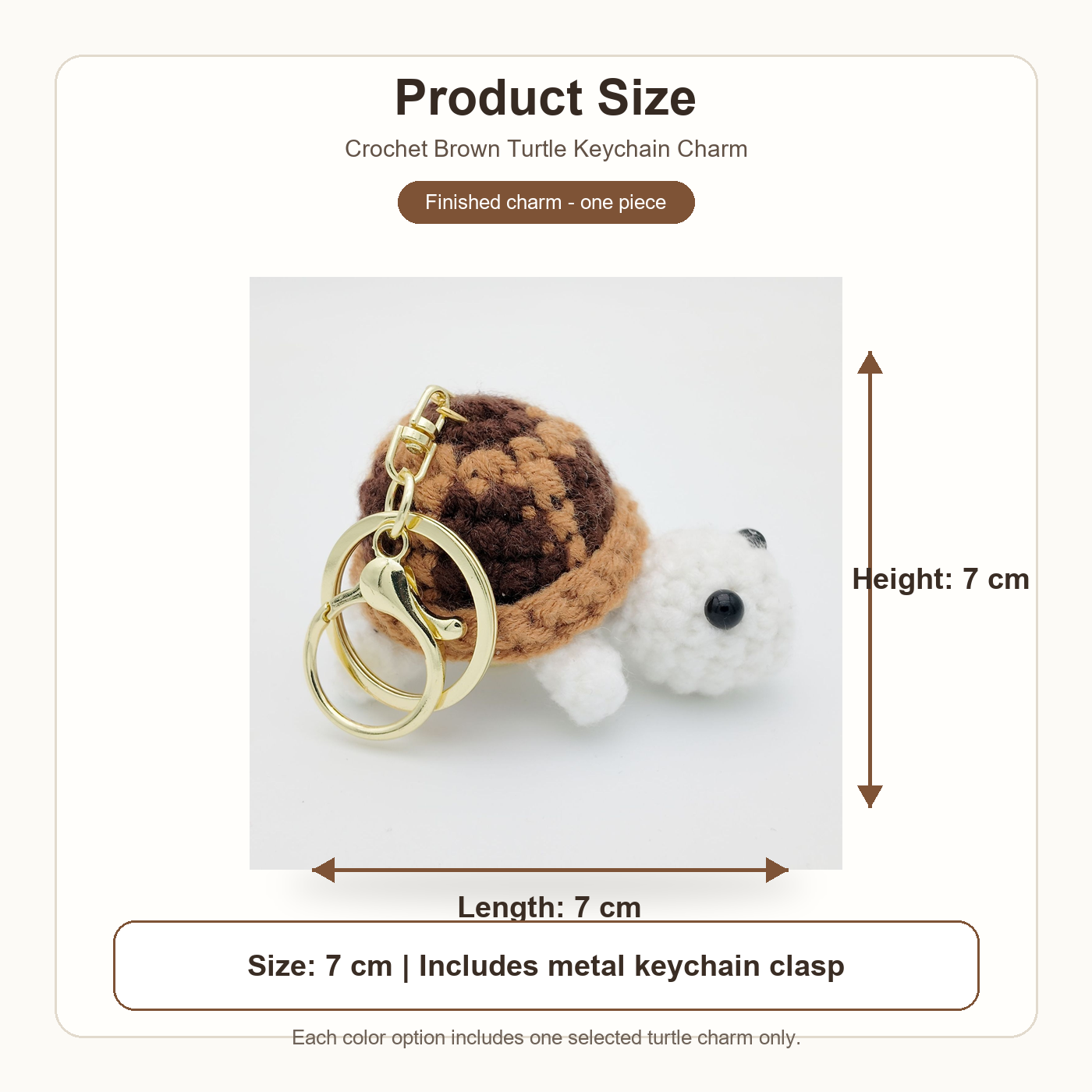 variant:brown | Brown Turtle crochet turtle keychain charm 7 cm product size