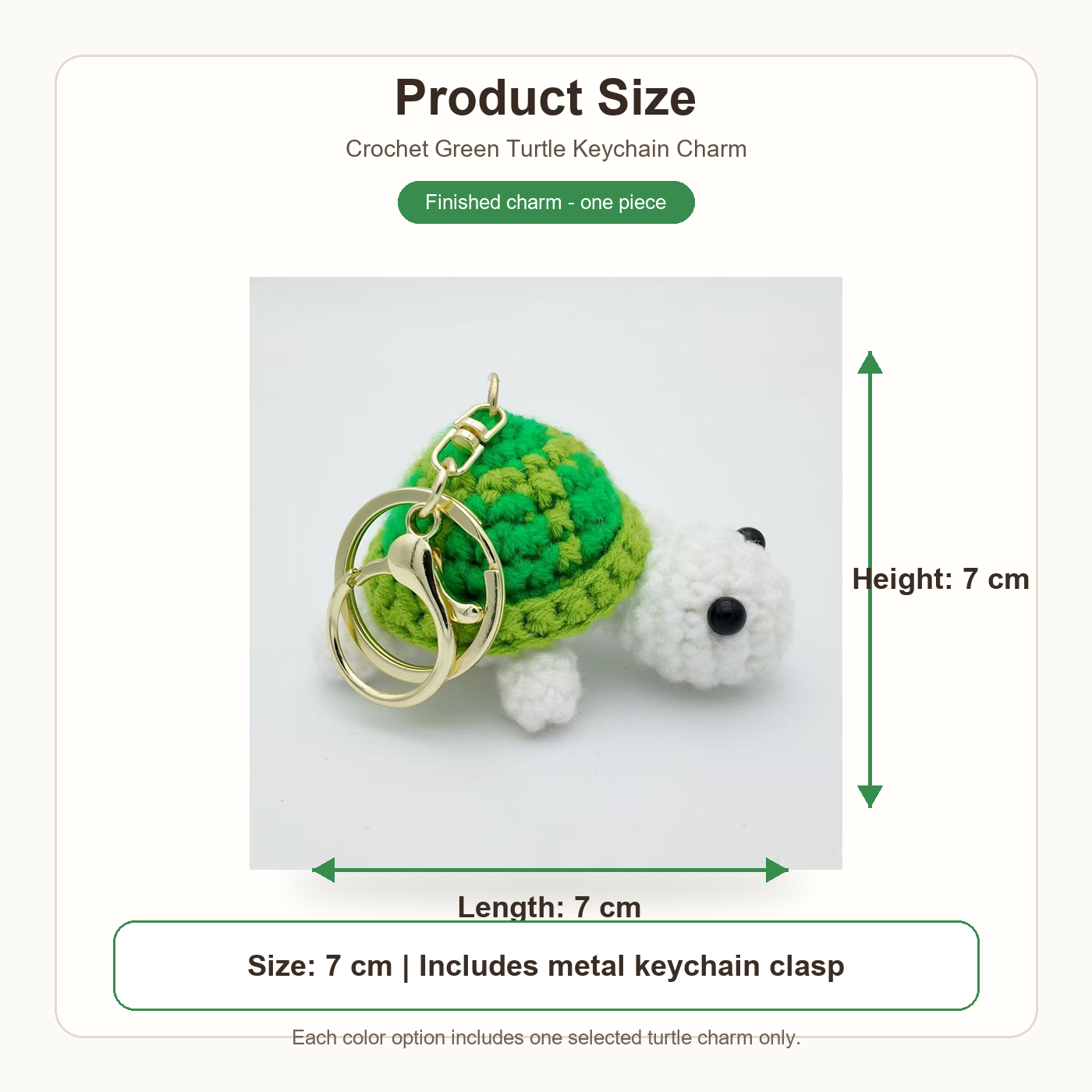 variant:green | Green Turtle crochet turtle keychain charm 7 cm product size