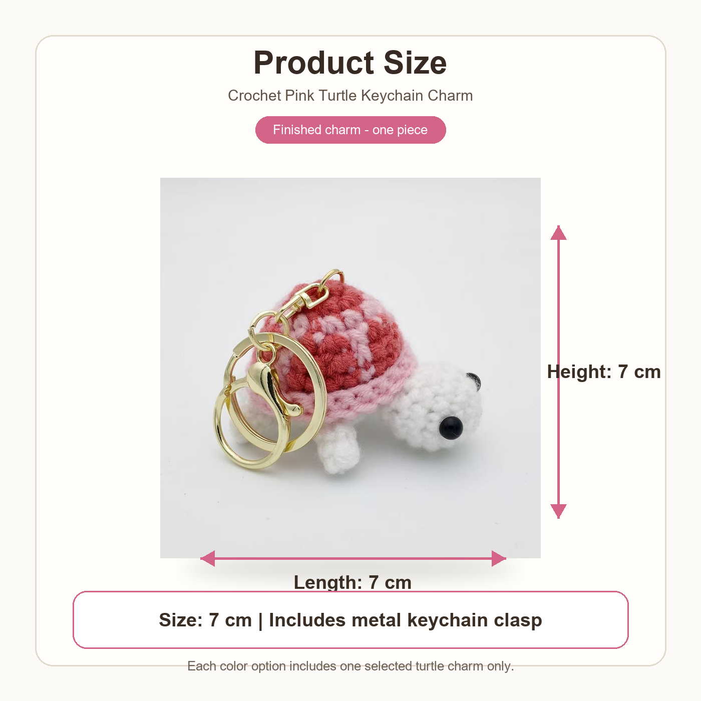 variant:pink | Pink Turtle crochet turtle keychain charm 7 cm product size