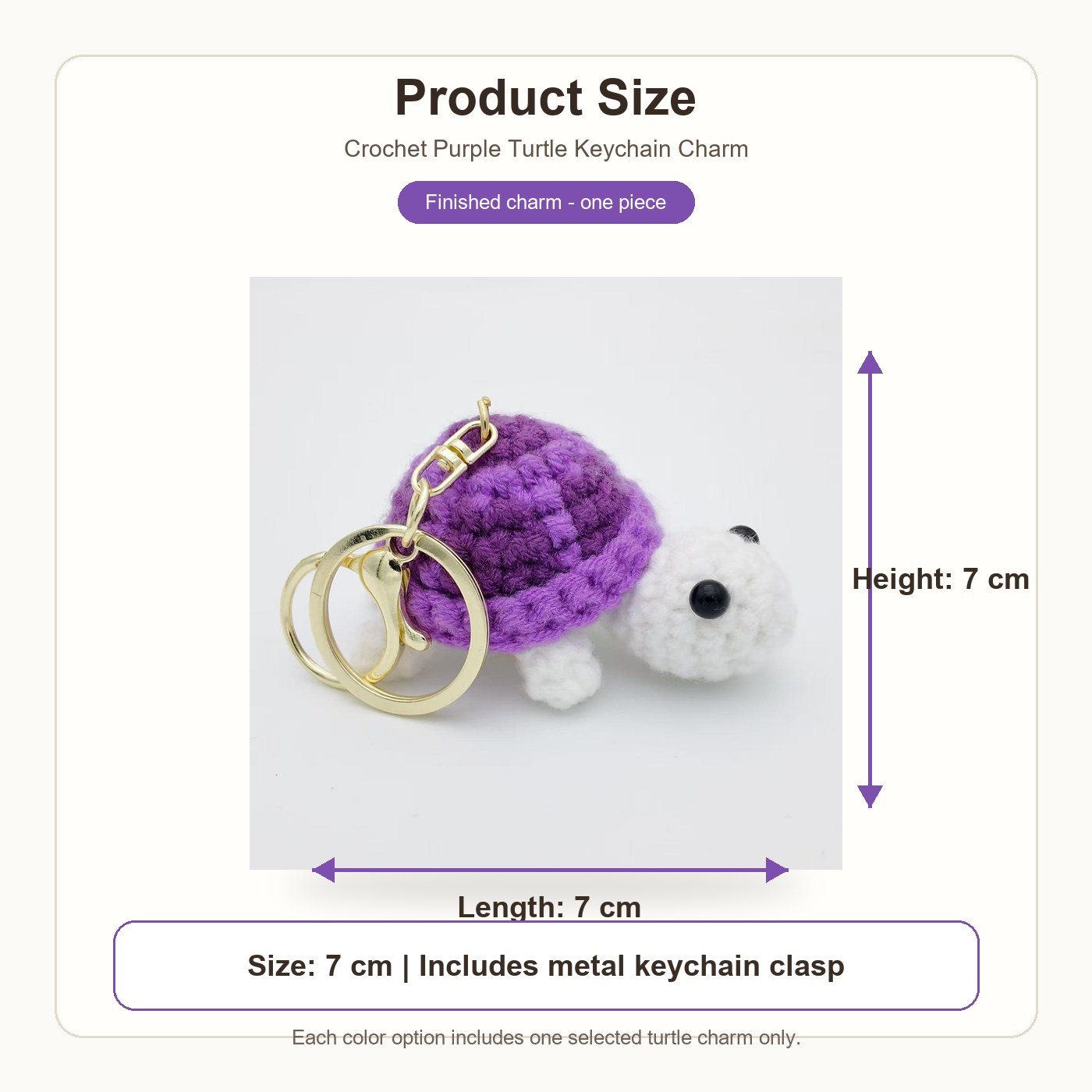 variant:purple | Purple Turtle crochet turtle keychain charm 7 cm product size