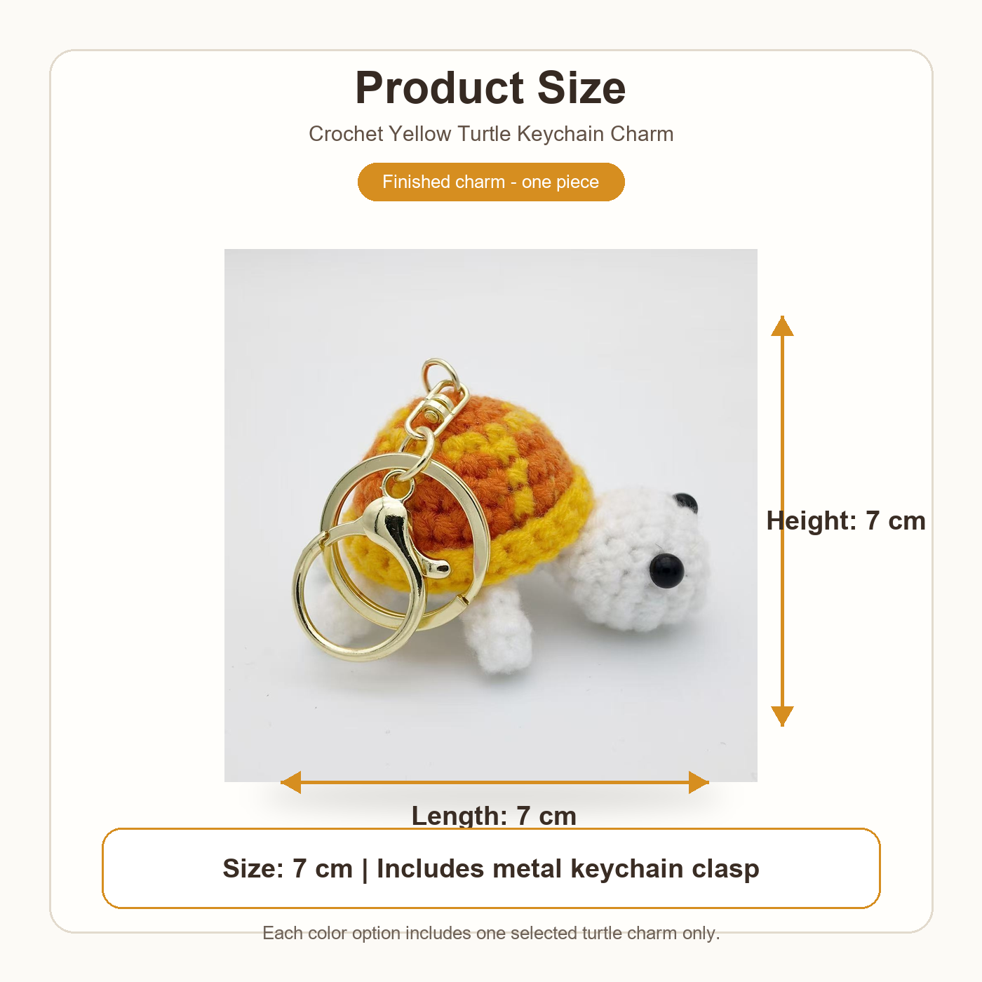 variant:yellow | Yellow Turtle crochet turtle keychain charm 7 cm product size