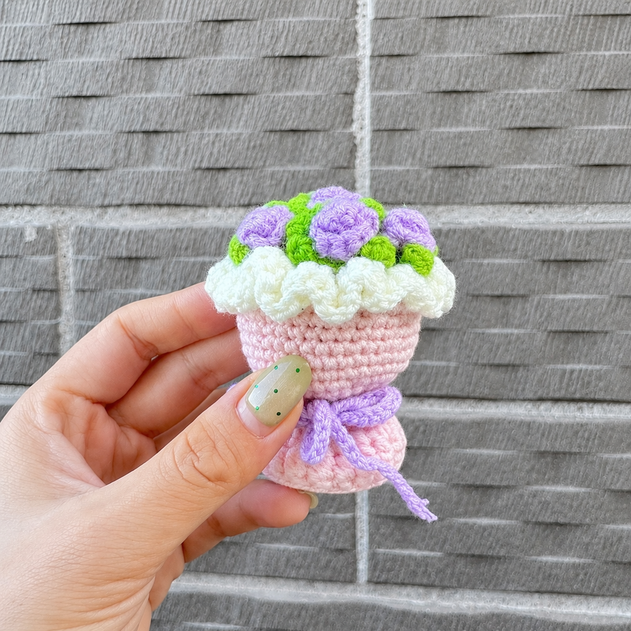 variant:pink-lavender | Pink Lavender Bouquet crochet flower bouquet keychain charm