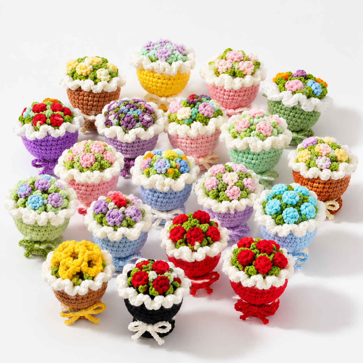 variant:shared | Mini crochet flower bouquet keychain charm group display