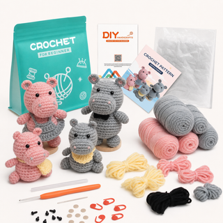 Beginner Hippo Family Crochet Kit with English Instructions