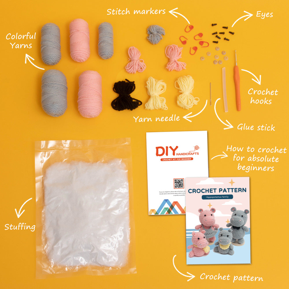 Beginner Hippo Family Crochet Kit with English Instructions product photo