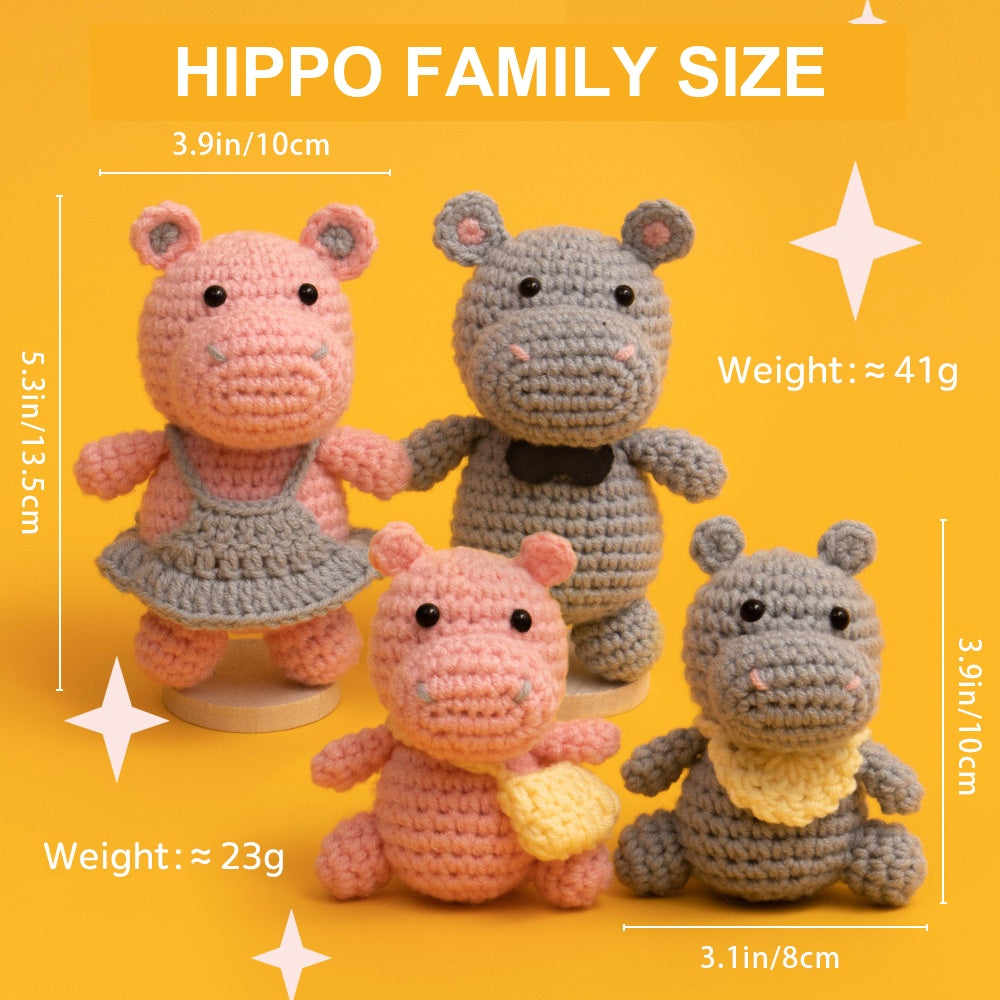 Beginner Hippo Family Crochet Kit with English Instructions product photo