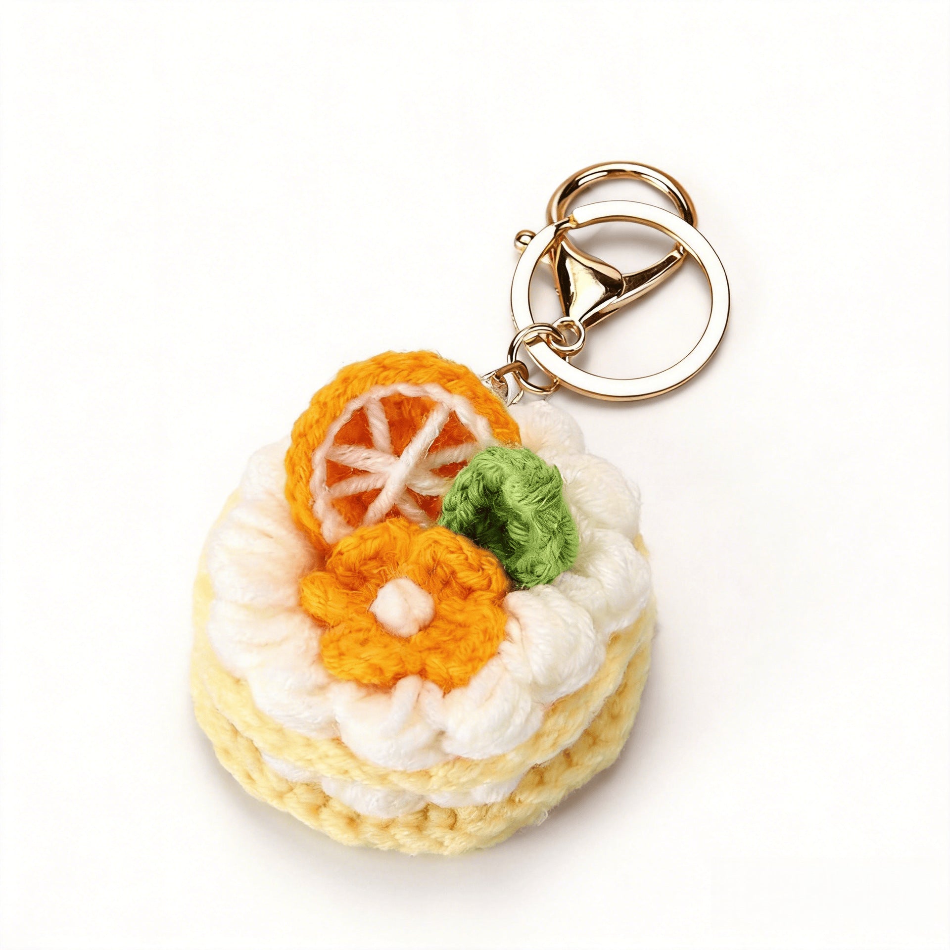 variant:orange | Orange mini crochet cake keychain charm