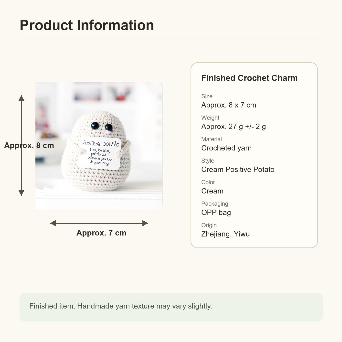 Positive Potato Crochet Plush Charm - Cream product photo