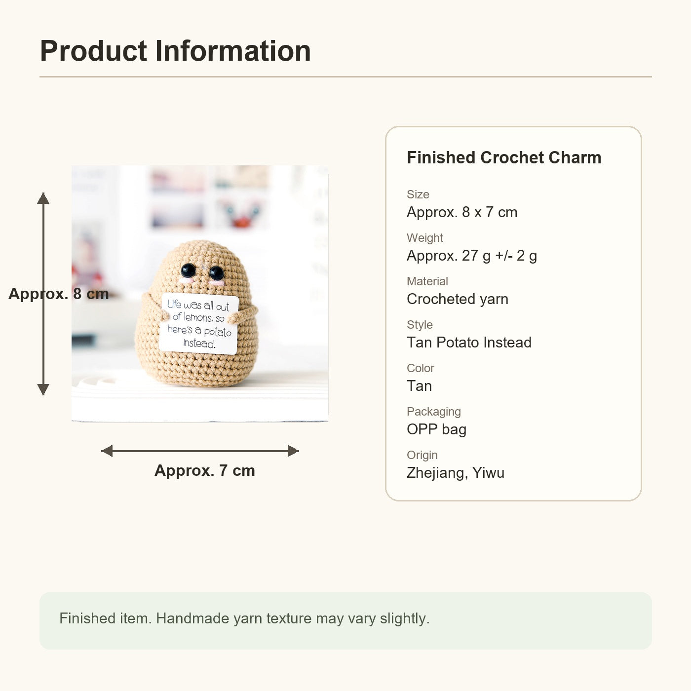 Potato Instead Crochet Plush Charm - Tan product photo
