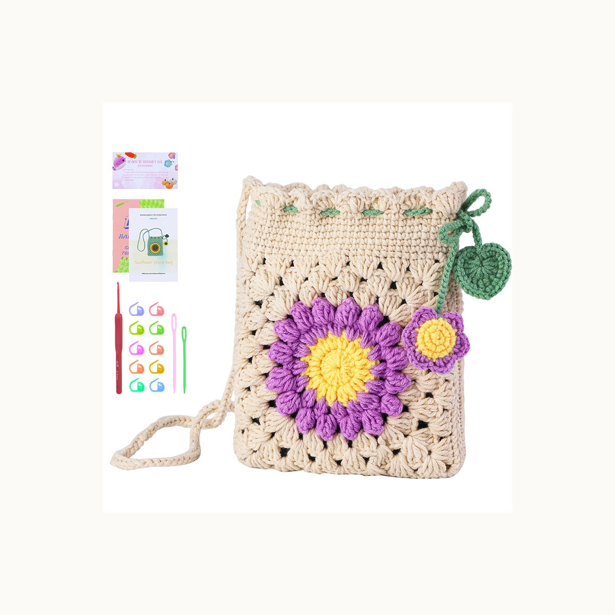 variant:purple | Purple Sunflower phone bag finished project detail