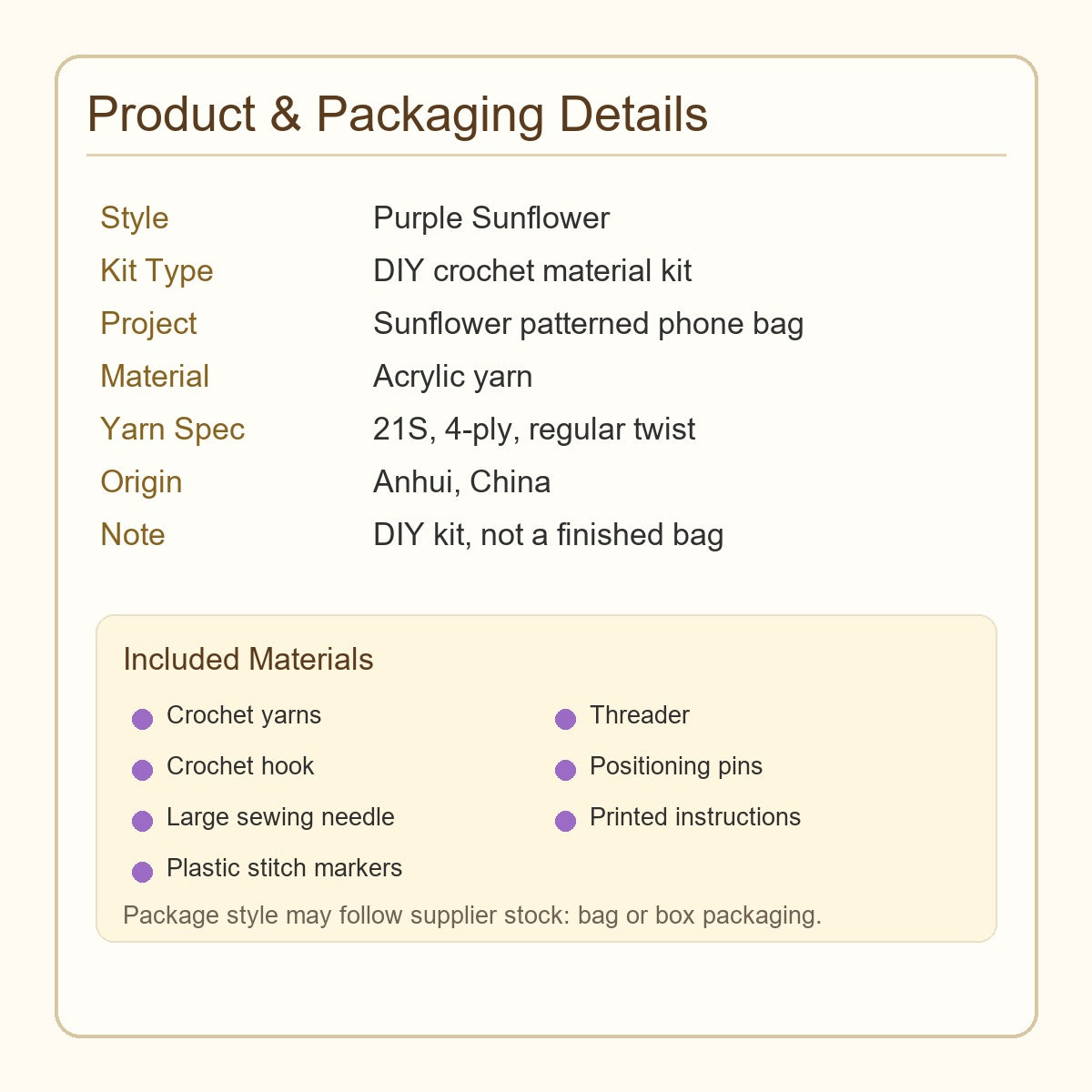 variant:purple | Purple Sunflower phone bag crochet kit product details