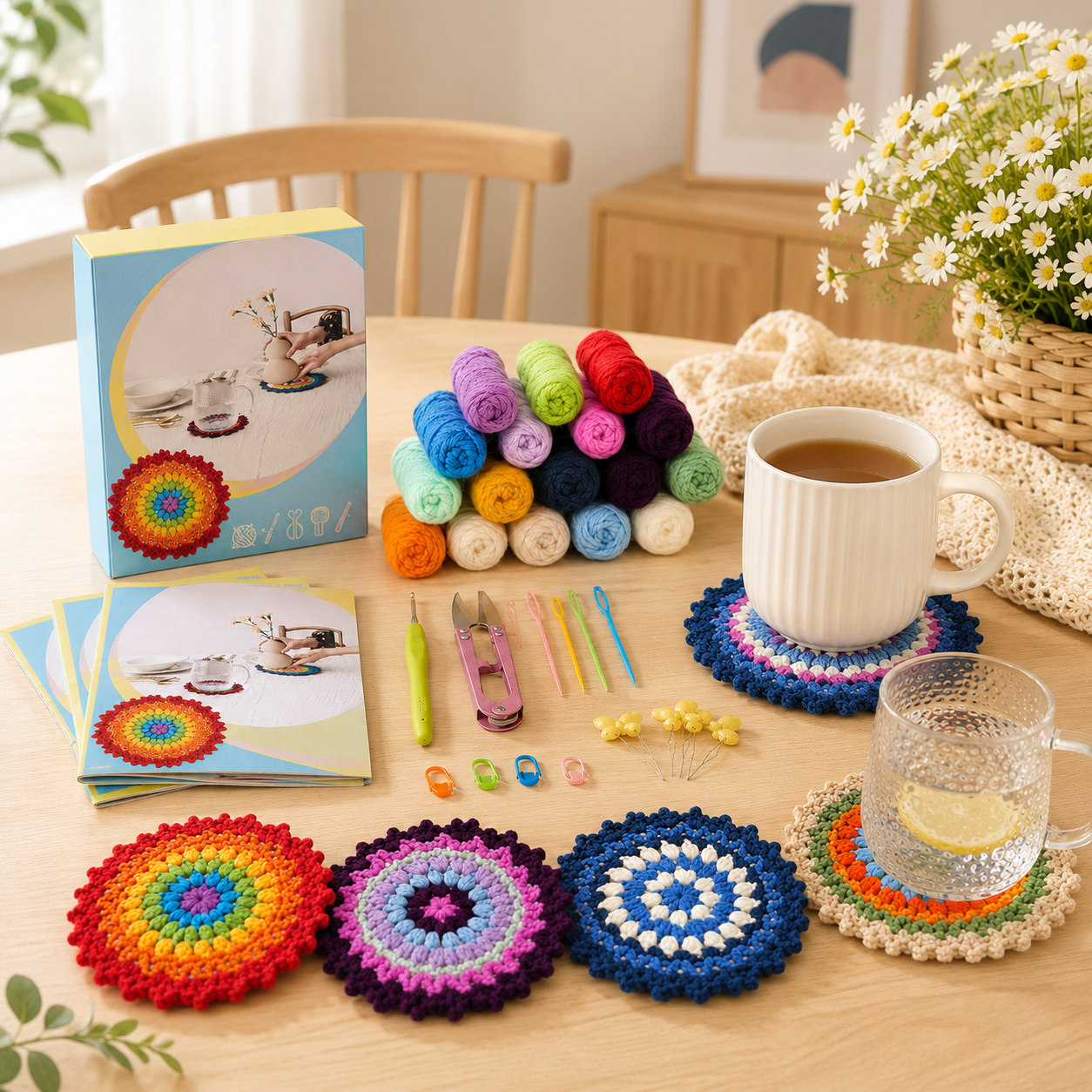 Beginner Rainbow Flower Coaster Crochet Kit product photo