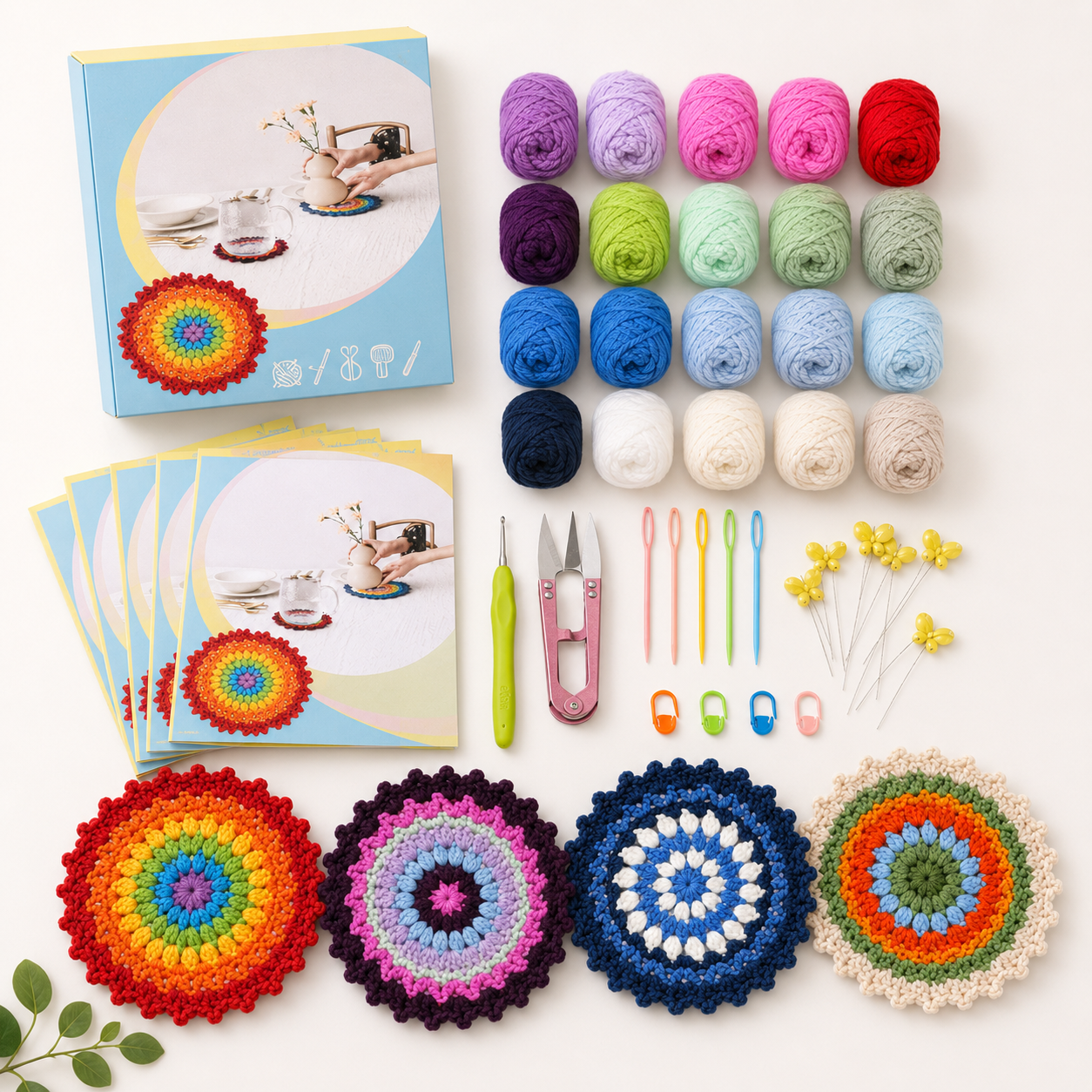 Beginner Rainbow Flower Coaster Crochet Kit product photo