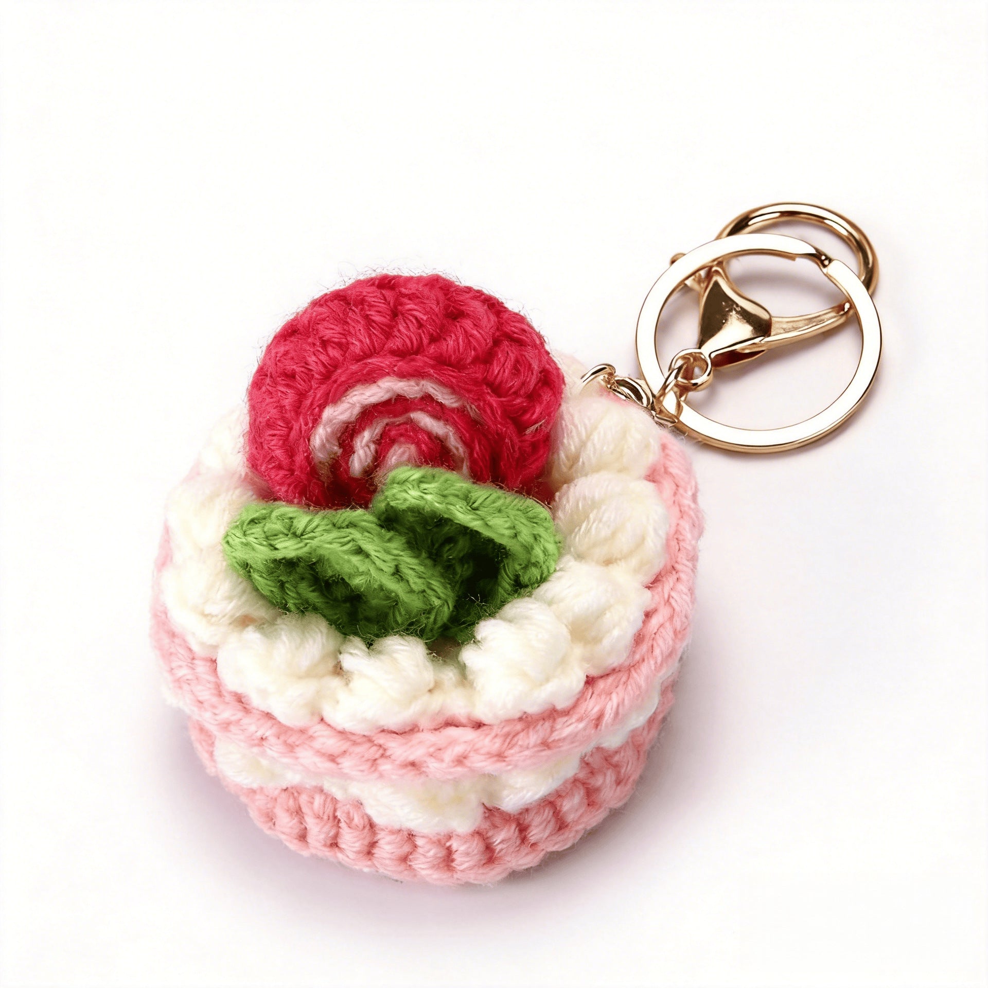 variant:strawberry | Strawberry mini crochet cake keychain charm