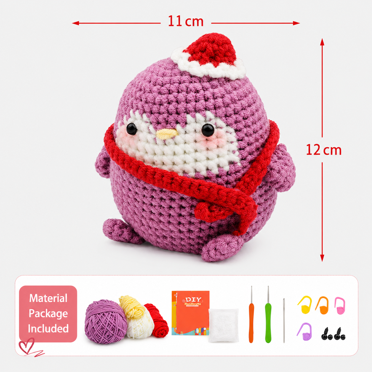 variant:purple | Purple Penguin Crochet Kit size and material package